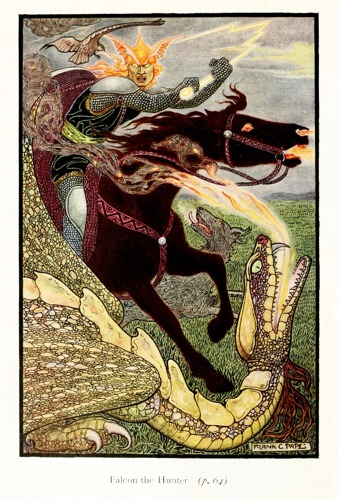 Alberon strikes off one of Tiamat's heads.