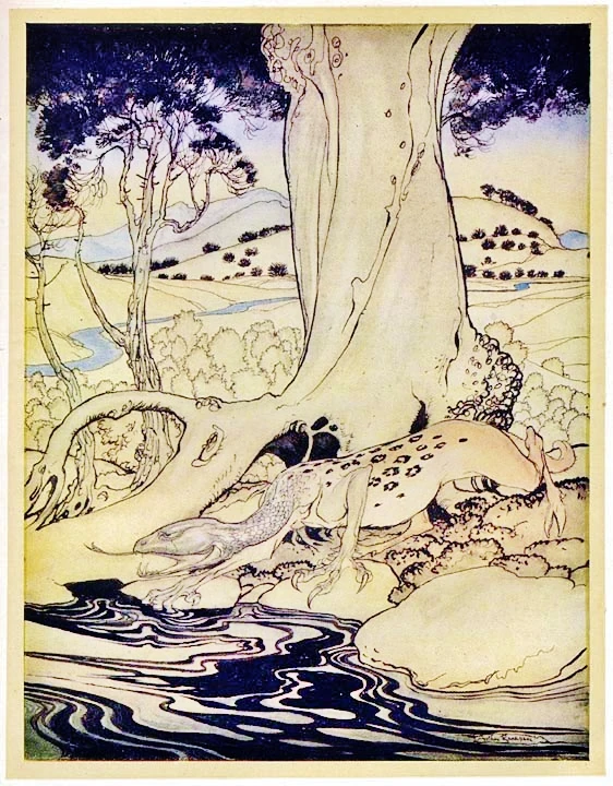 "The dragon in the woods near Dublin", Arthur Rackham